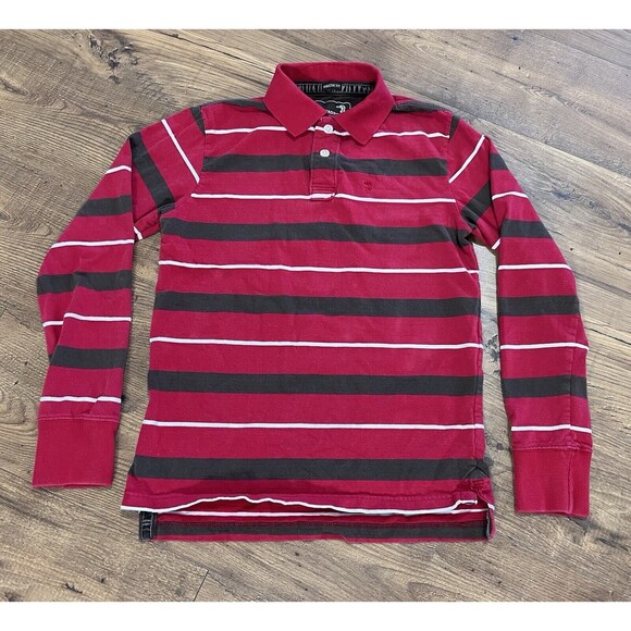 Duck Head Long Sleeve Polo Shirt Mens Small Athletic Fit Striped Red White Green - Picture 1 of 10